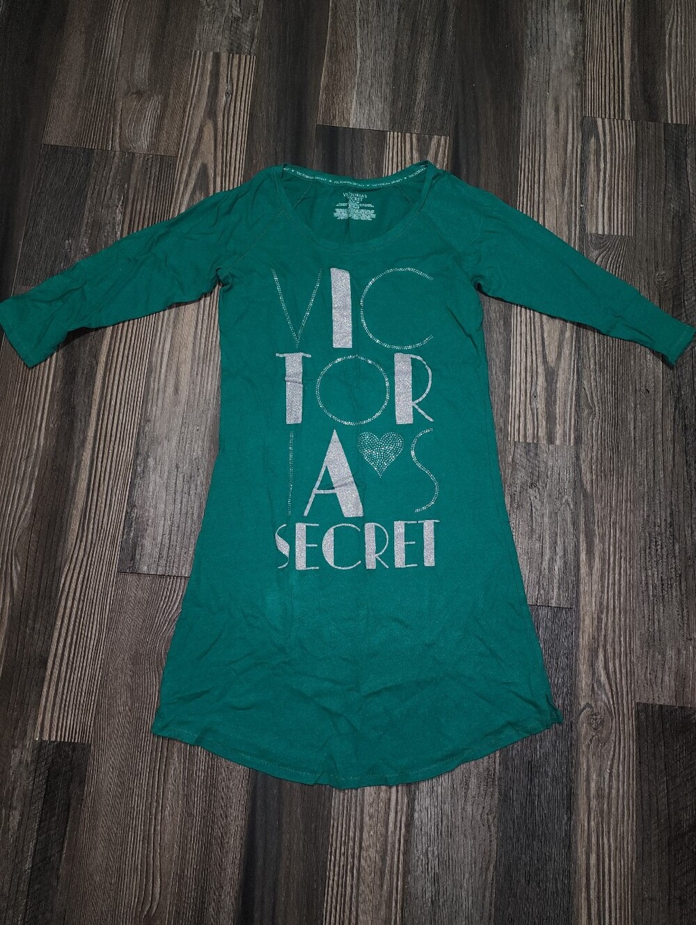 Victoria's Secret Nightgown Sleepwear XS Green Silver Sparkles Knit Relax